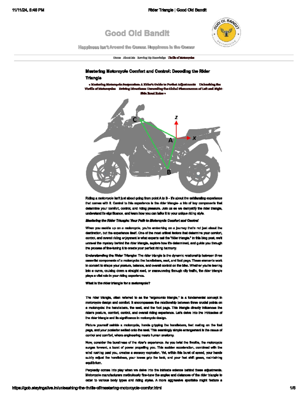 Mastering the Rider Triangle: Comfort & Control in Motorcycling - Studocu