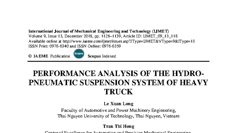 Performance Analysis of Hydropneumatic Suspension System for Heavy ...