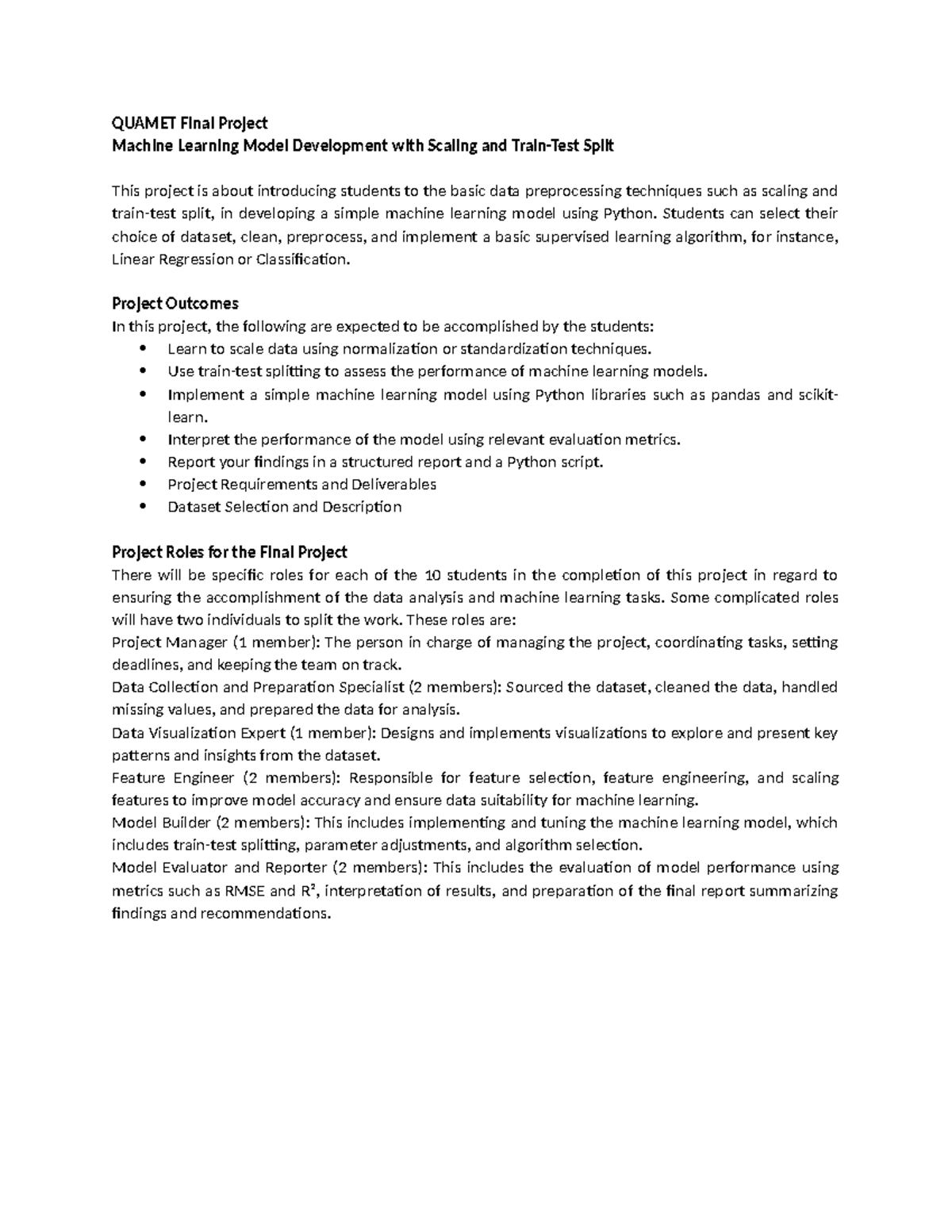 Quamet final project: Developing a machine learning model with scaling ...