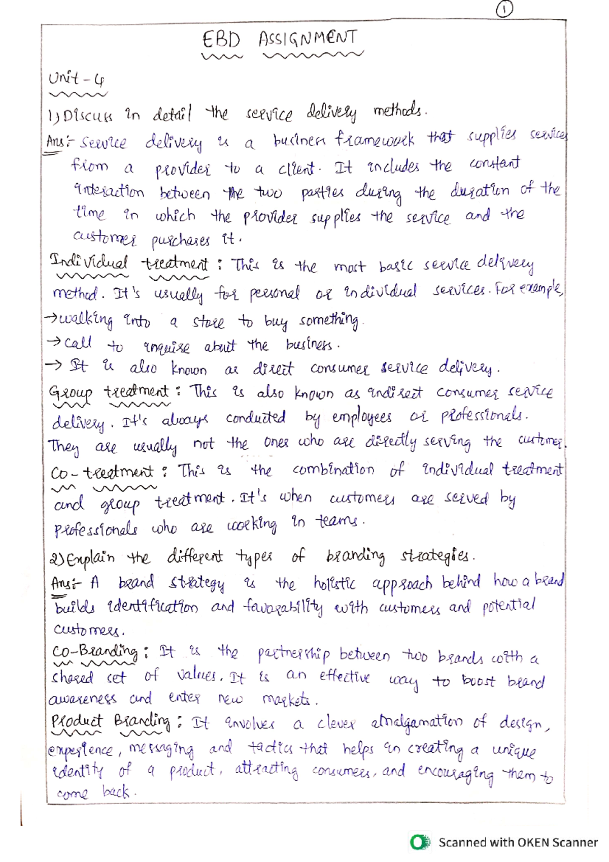 EBD Assignment 2 - Comprehensive Practice Notes on Service Delivery ...