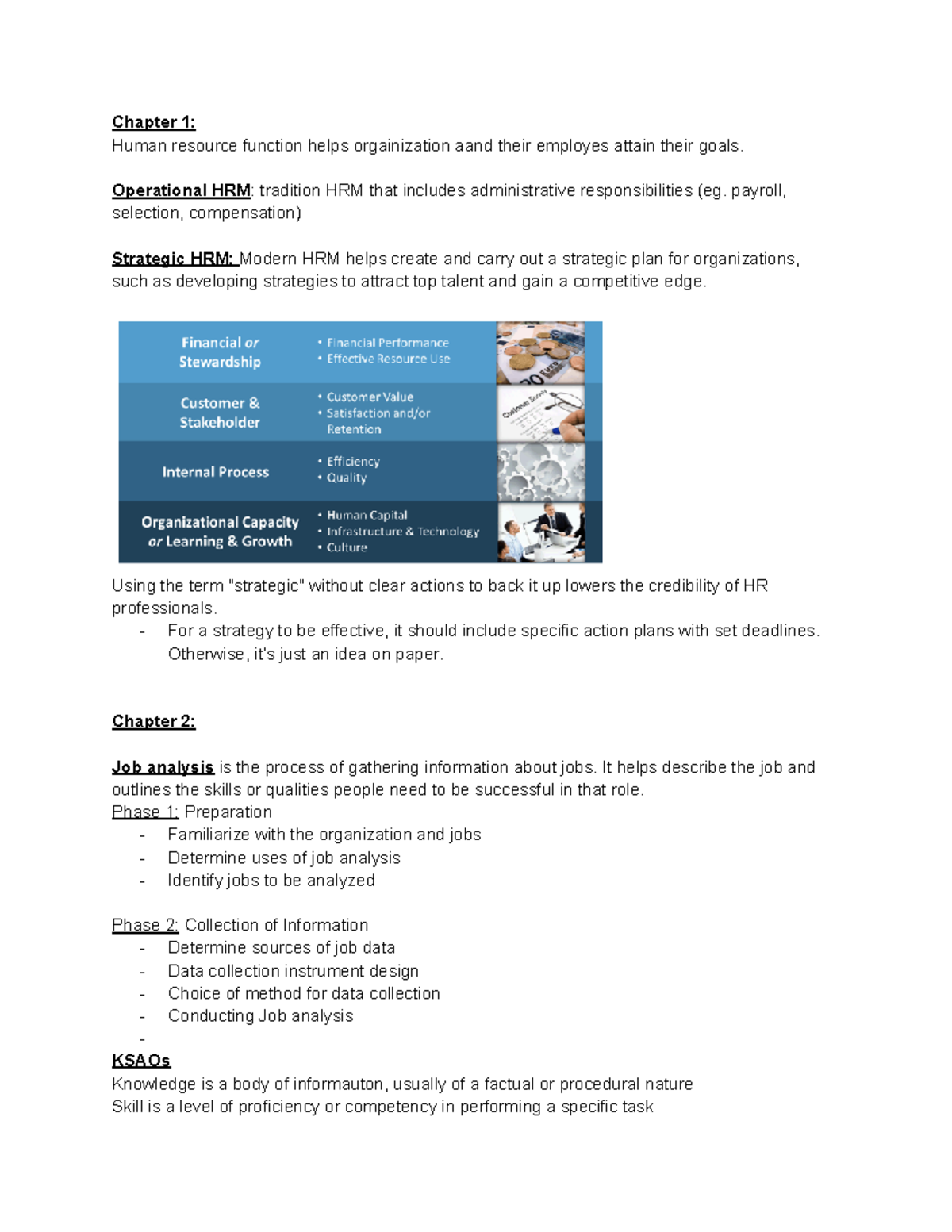 HR notes - Chapter 1: Human resource function helps orgainization aand ...