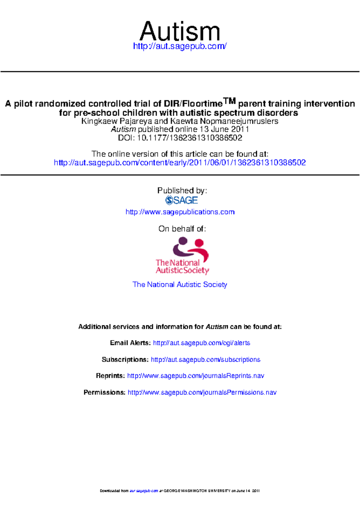Pilot RCT of DIR/Floortime Parent Training for Preschool Autism (TMA ...
