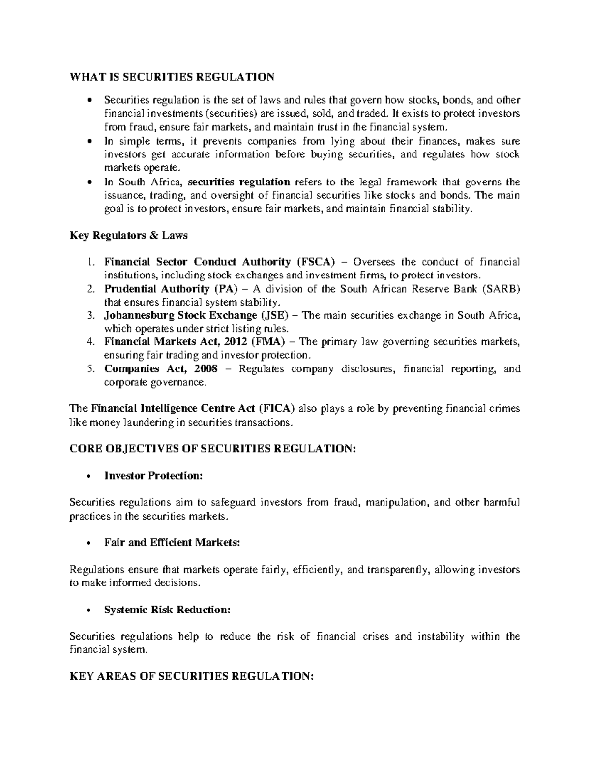 Introduction to Securities Regulation (FIN301) - Key Concepts ...