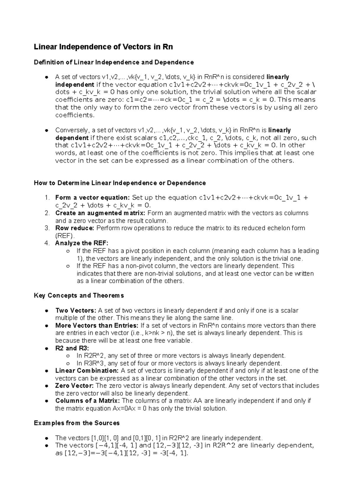 Linear Independence of Vectors in Rn - Linear Independence of Vectors ...