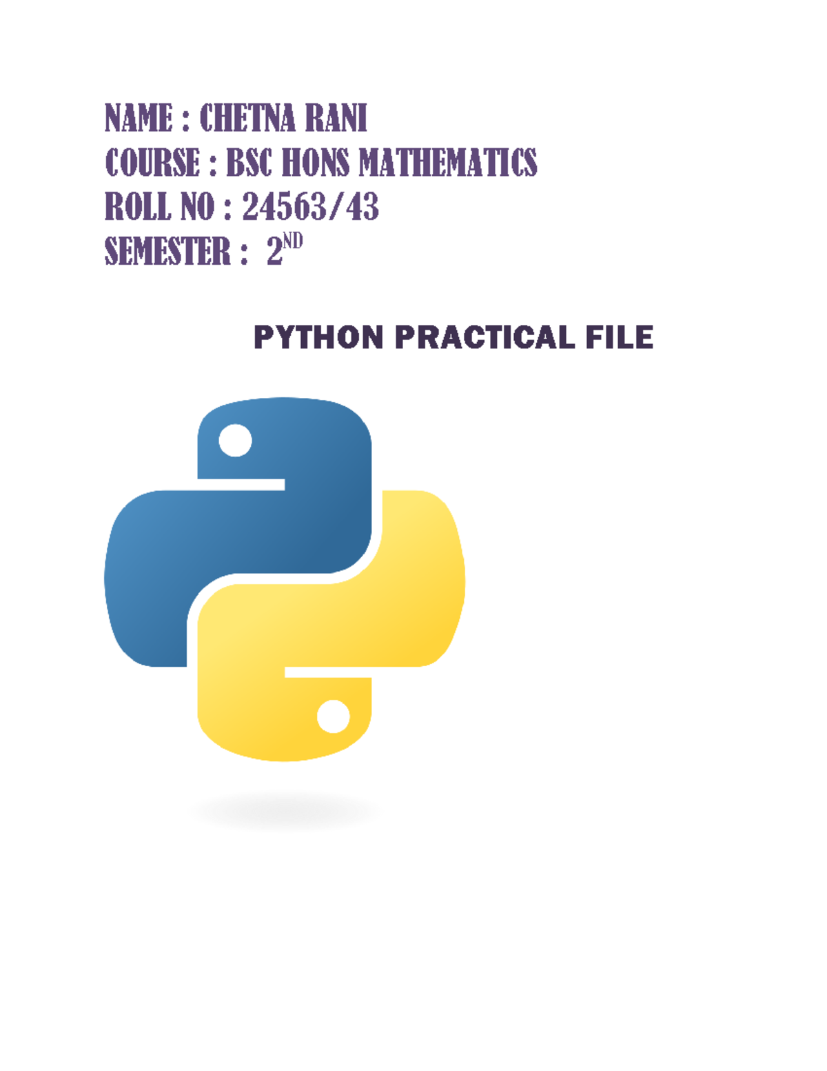 Python Practical File (BSC HONS MATH SEM 2) - NumPy & Pandas Tasks ...