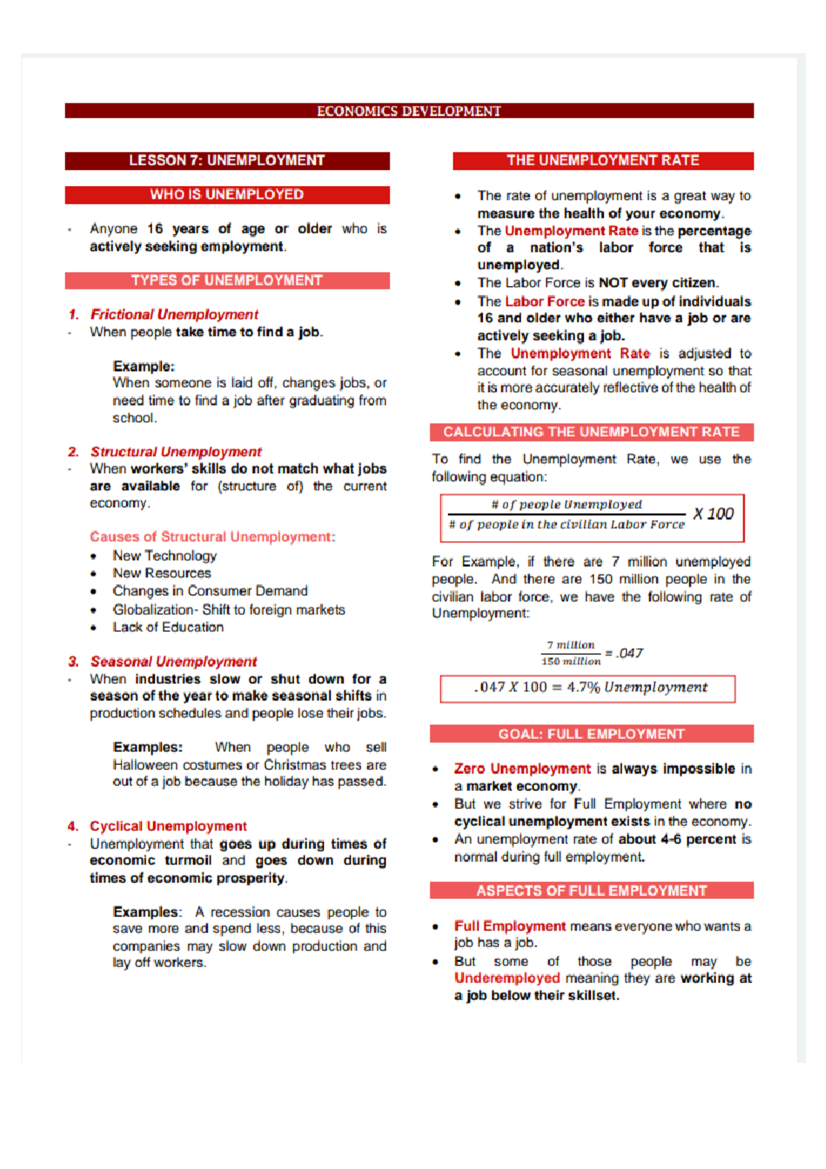 Lesson 7 - ECON 101 - Unemployment and Employment Rates Overview - Studocu