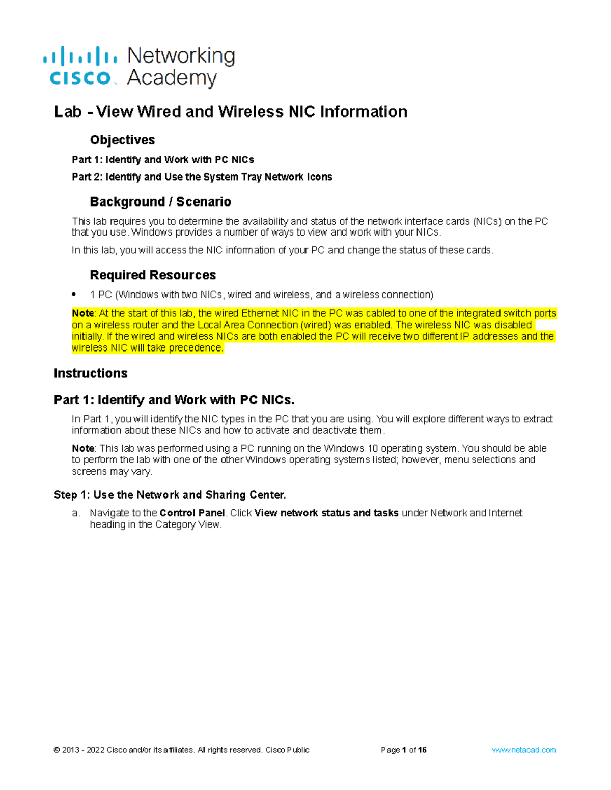 4.6.6 Lab - Understanding Wired and Wireless NICs on Windows PCs - Studocu