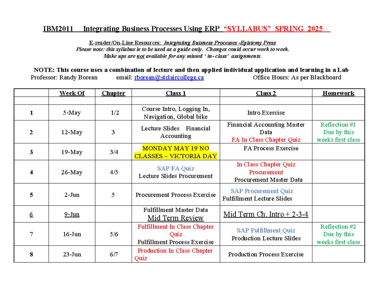 IBM2011 Spring 2025 Syllabus: Integrating Business Processes with ERP ...