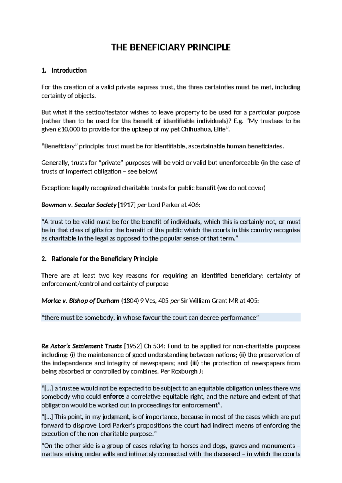 VII. The Beneficiary Principle: Key Concepts and Case Law Analysis ...