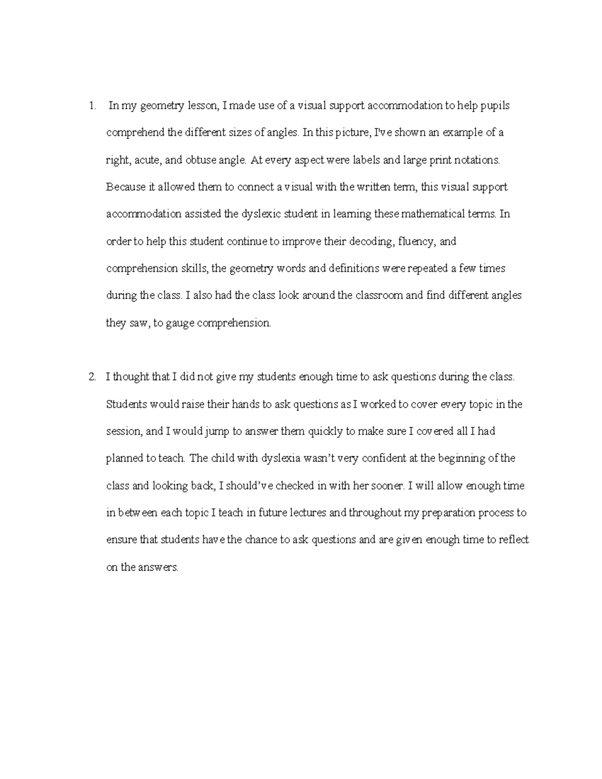 Task 2 D096 - In my geometry lesson, I made use of a visual support ...