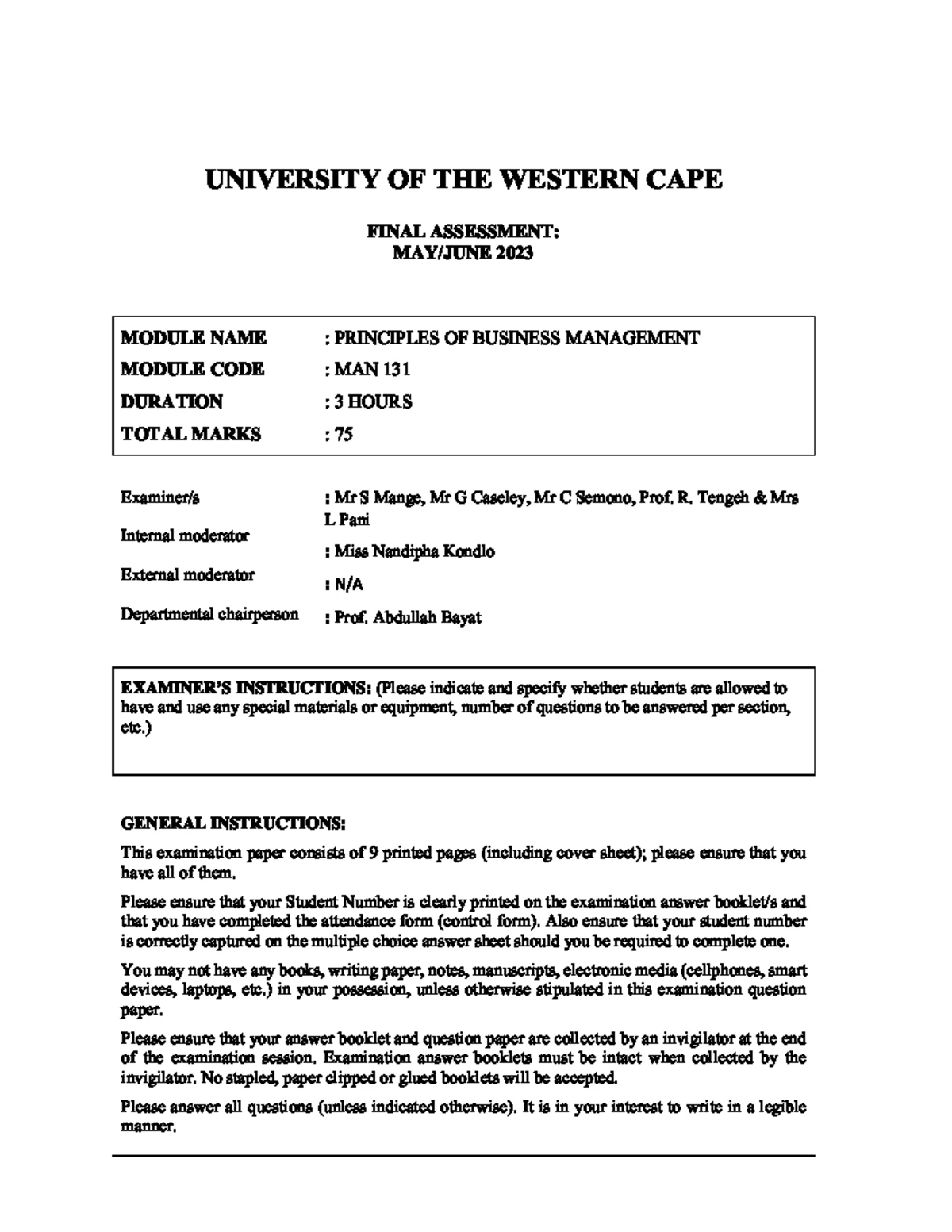 MAN312 Semester Test 1 2024 - Financial Management Exam Paper - Studocu