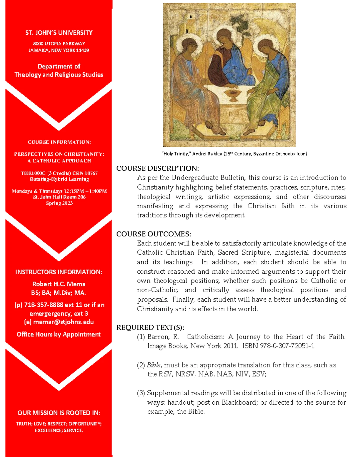 23S 1000C Perspectives on Christianity Course Overview and Syllabus ...