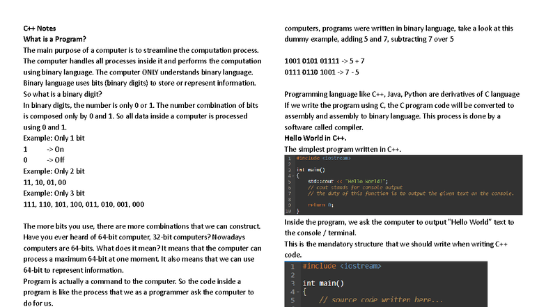 C++ Notes: Understanding Programs, Data Types, and Control Flow - Studocu