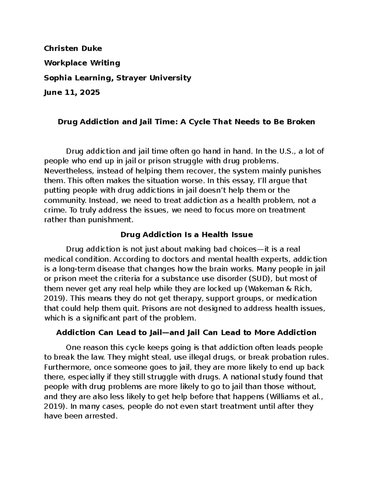 Drug Addiction and Jail Time: Breaking the Cycle - ENG 101 Essay - Studocu