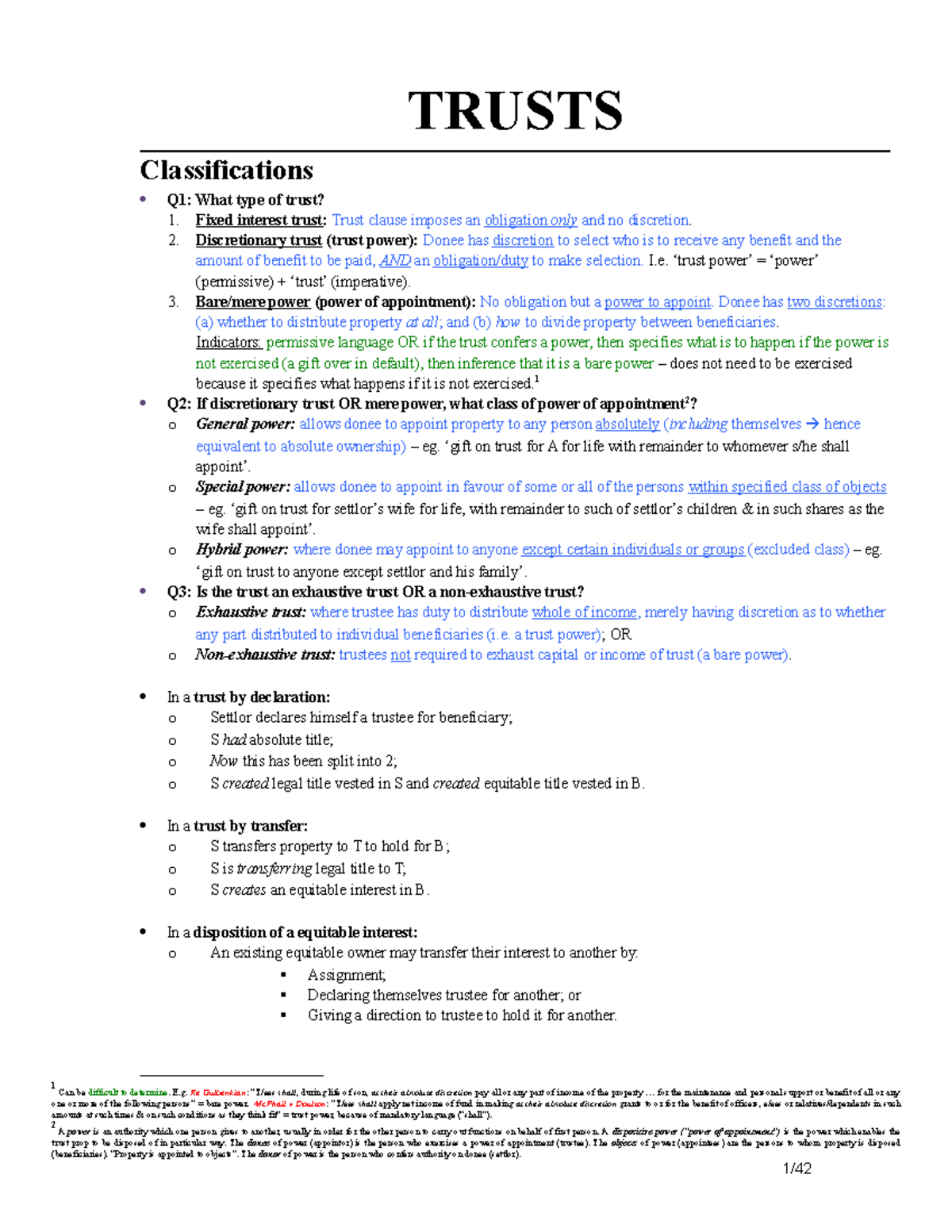 Notes - TRUSTS Classifications Q1: What type of trust? 1. Fixed ...