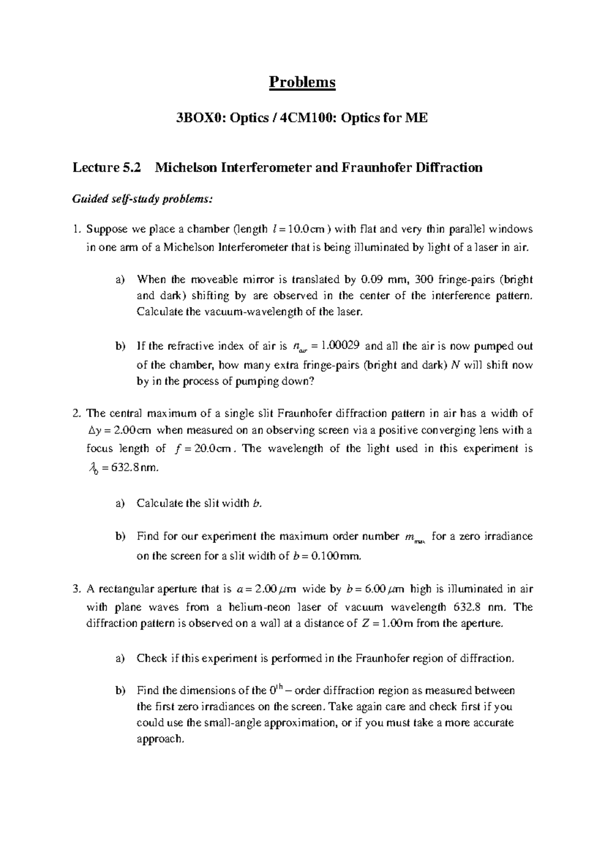 Optics Problems: Lecture 5.2 on Michelson Interferometer & Diffraction ...