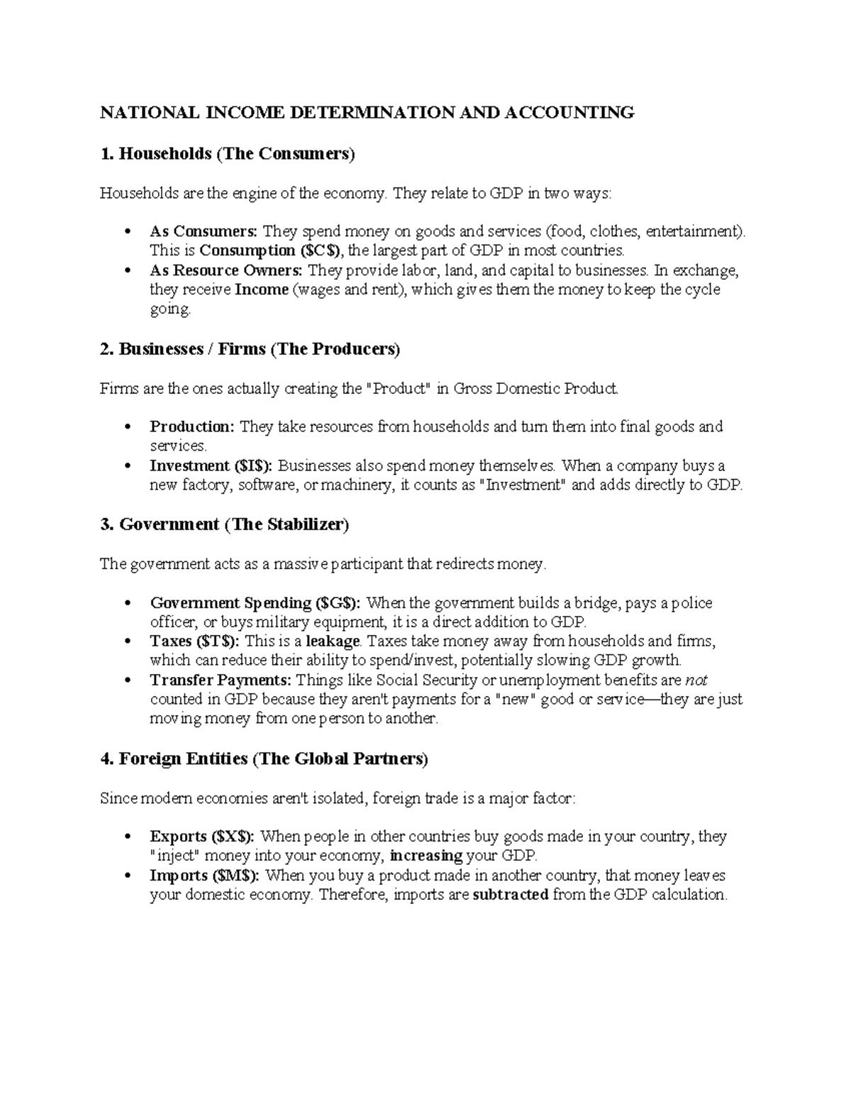 GDP - Summary of National Income Determination Notes - Studocu