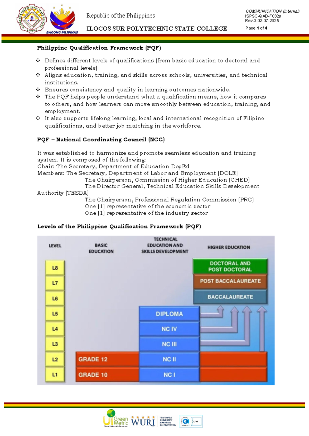 Philippine Qualification Framework (PQF) Overview and Levels - Studocu