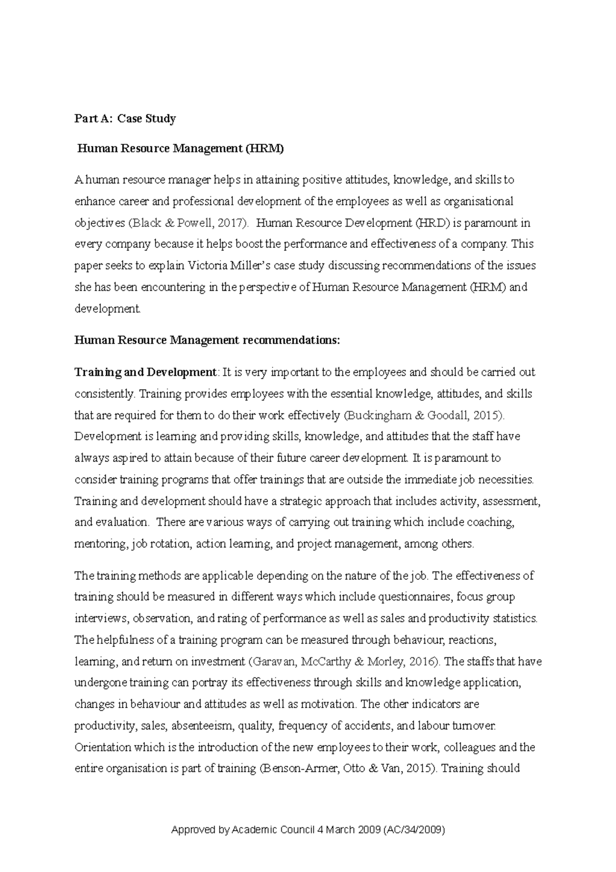 HRM Case Study: Recommendations & Challenges Analysis for Course HRM101 ...
