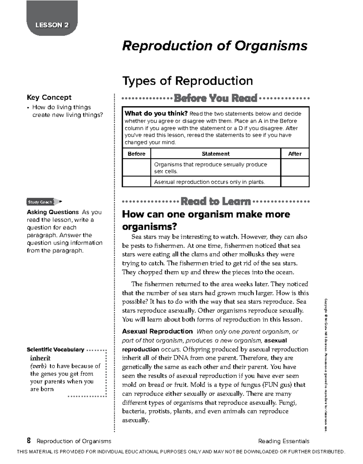 Types of reproduction - Copyright © McGraw-Hill Education. Permission ...