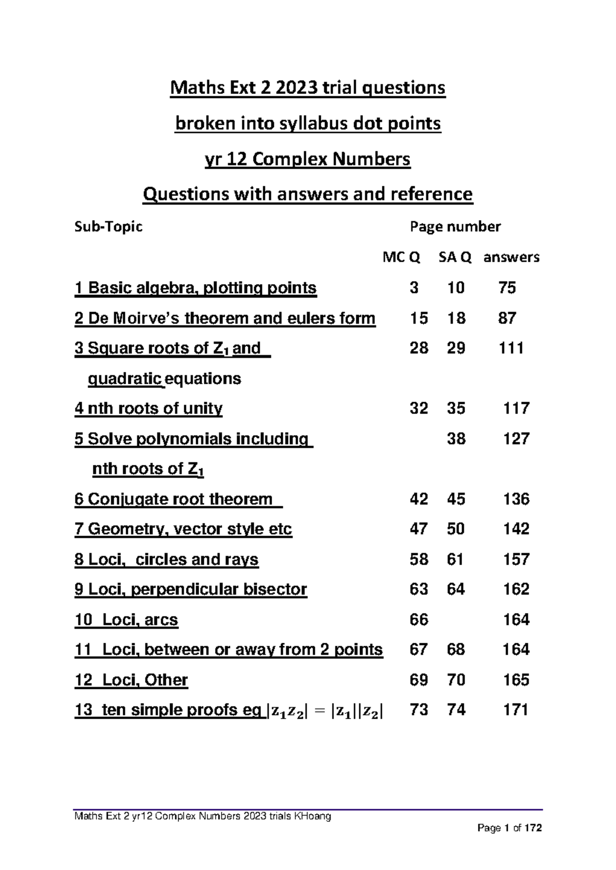 Maths Ext 2 2023 Trial Questions on Complex Numbers with Answers - Studocu