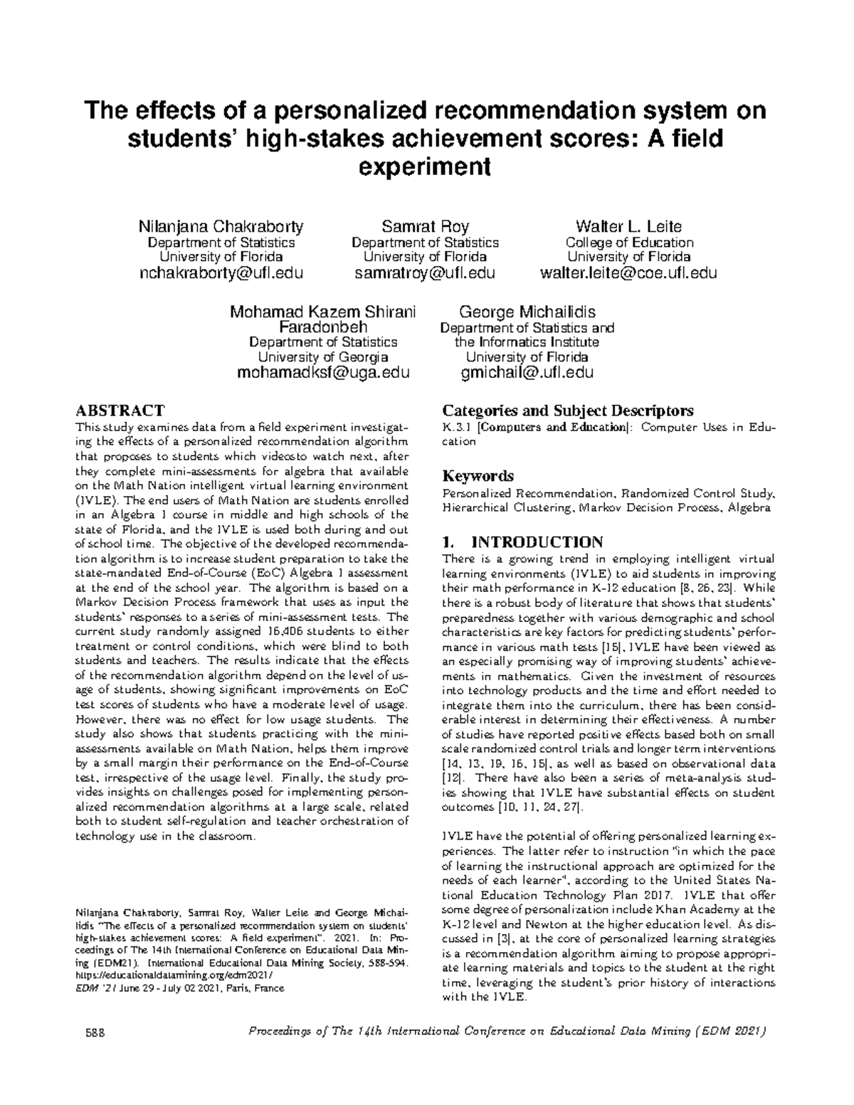 The Effects of a Personalized Recommendation System on Algebra I EoC ...