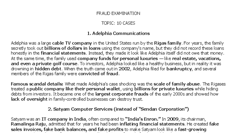 FRAUD EXAMINATION: 10 Notorious Cases of Corporate Fraud - Studocu
