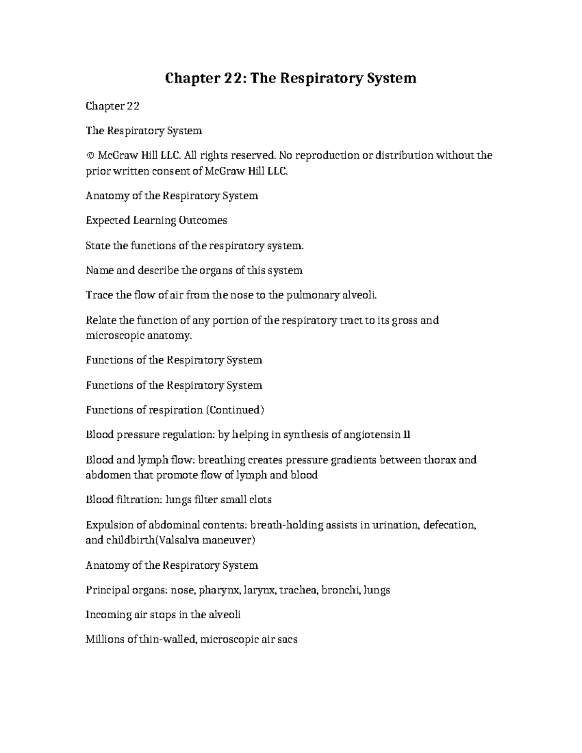 Chapter 22: The Respiratory System - Key Concepts and Anatomy - Studocu