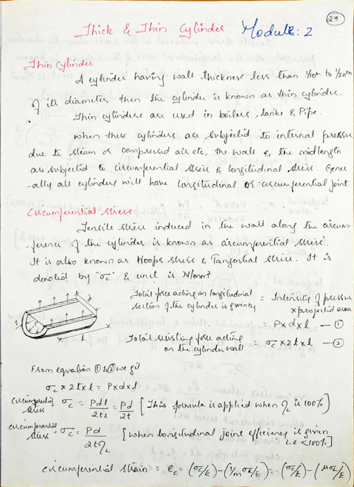 MOM 2: Comprehensive Notes on Thin and Thick Cylinders - Document Preview