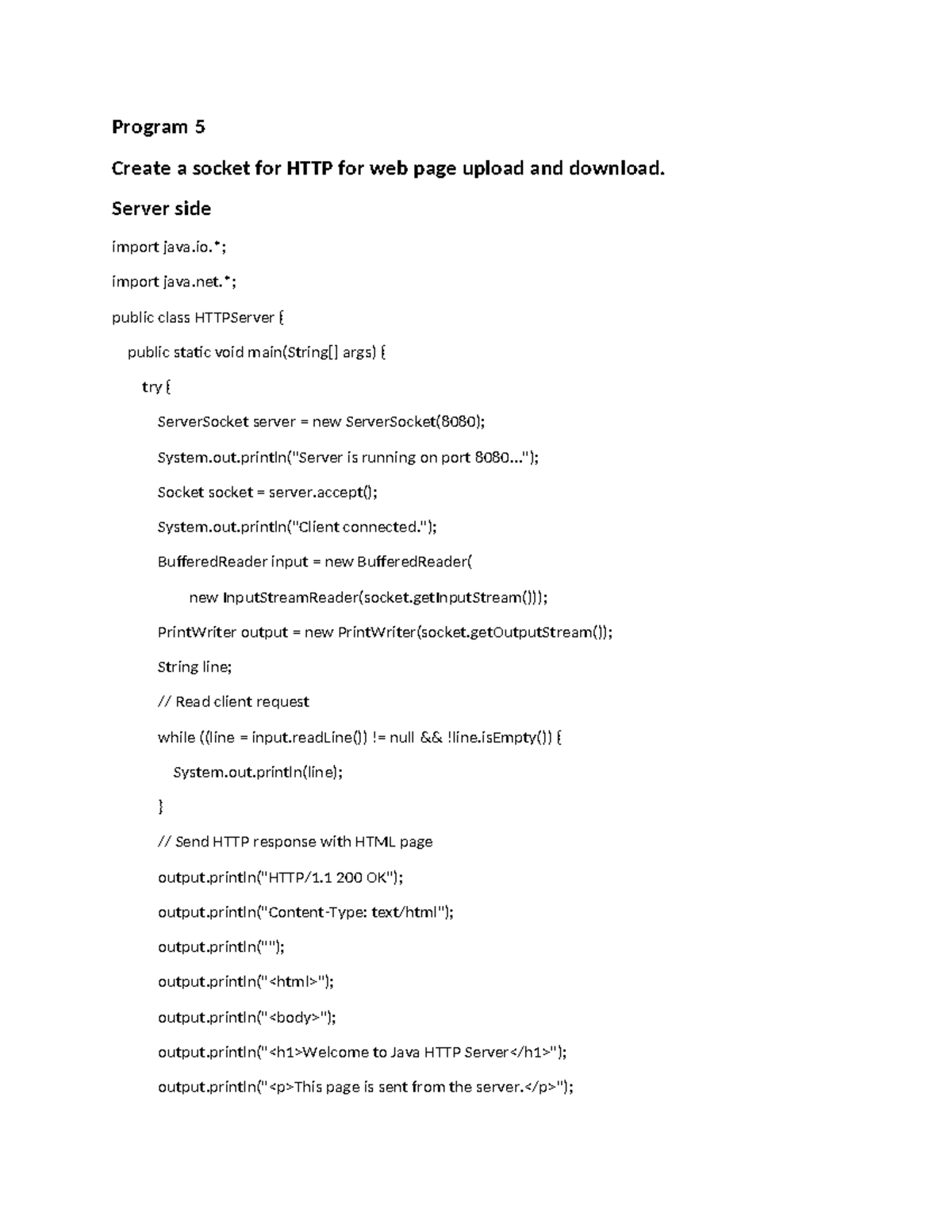 Program 5: Socket Creation for HTTP Web Page Upload/Download - Studocu