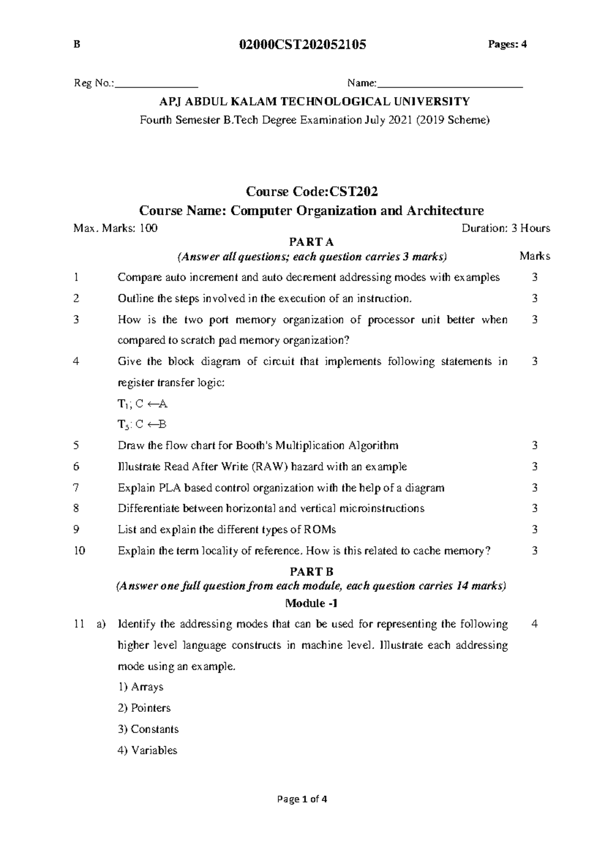CST202 - July 2021 Final Exam Question Paper - Studocu