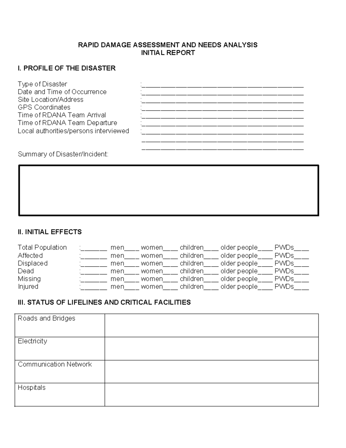 RDANA Form OCD 2025: Initial Disaster Assessment Report - Studocu