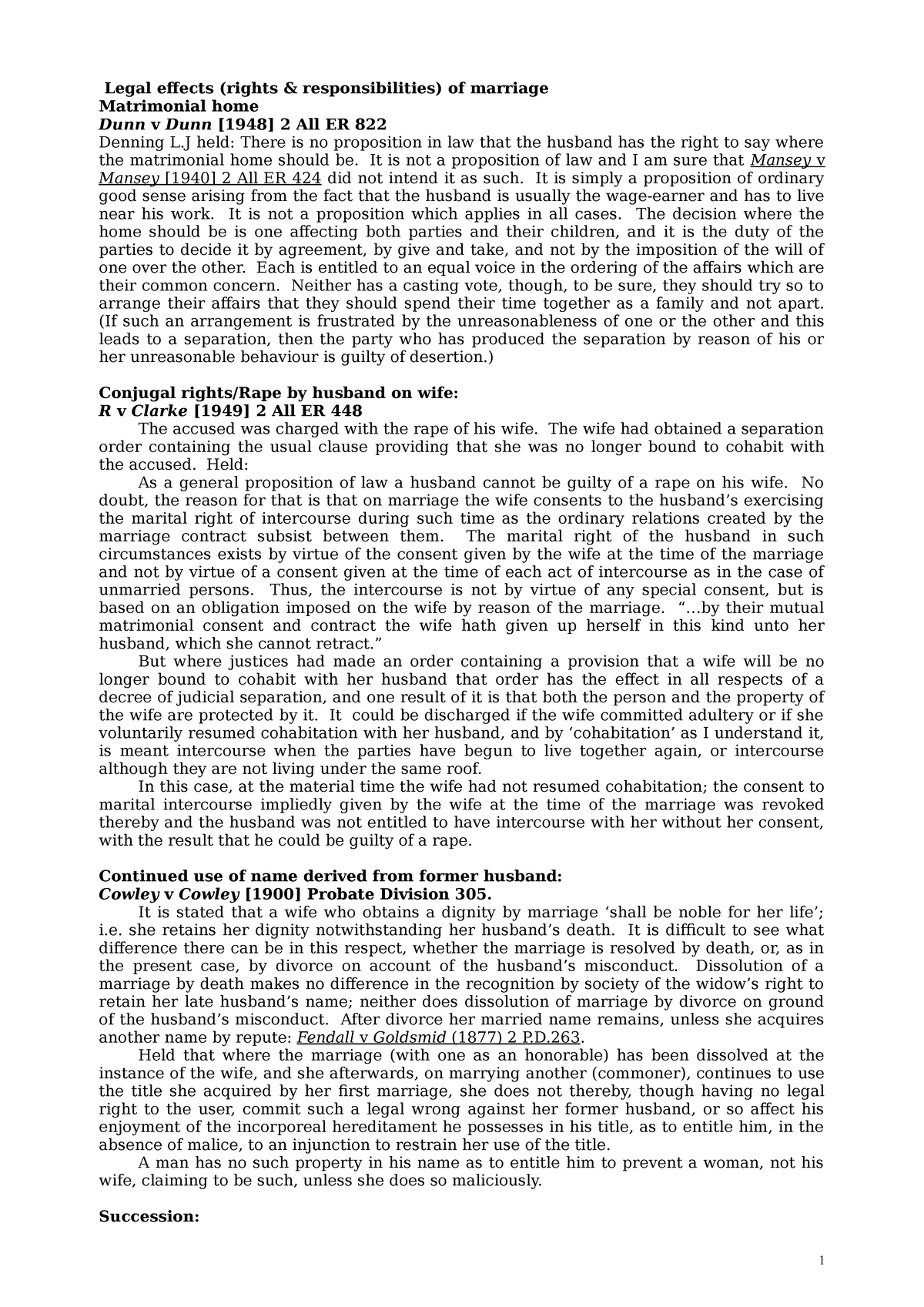 Legal Effects of Marriage: Rights, Responsibilities & Key Cases (LW 302 ...