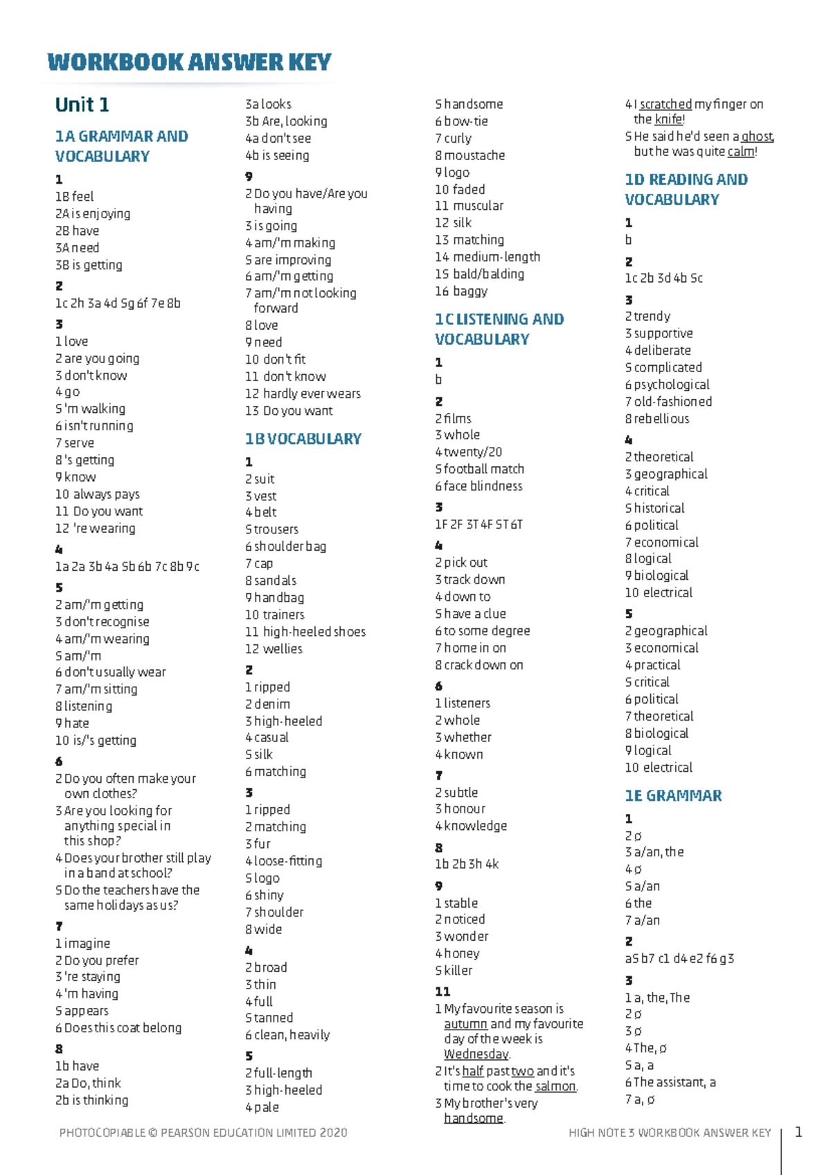 High Note 3 Workbook Answer Key: Comprehensive Guide to Units 1-6 - Studocu
