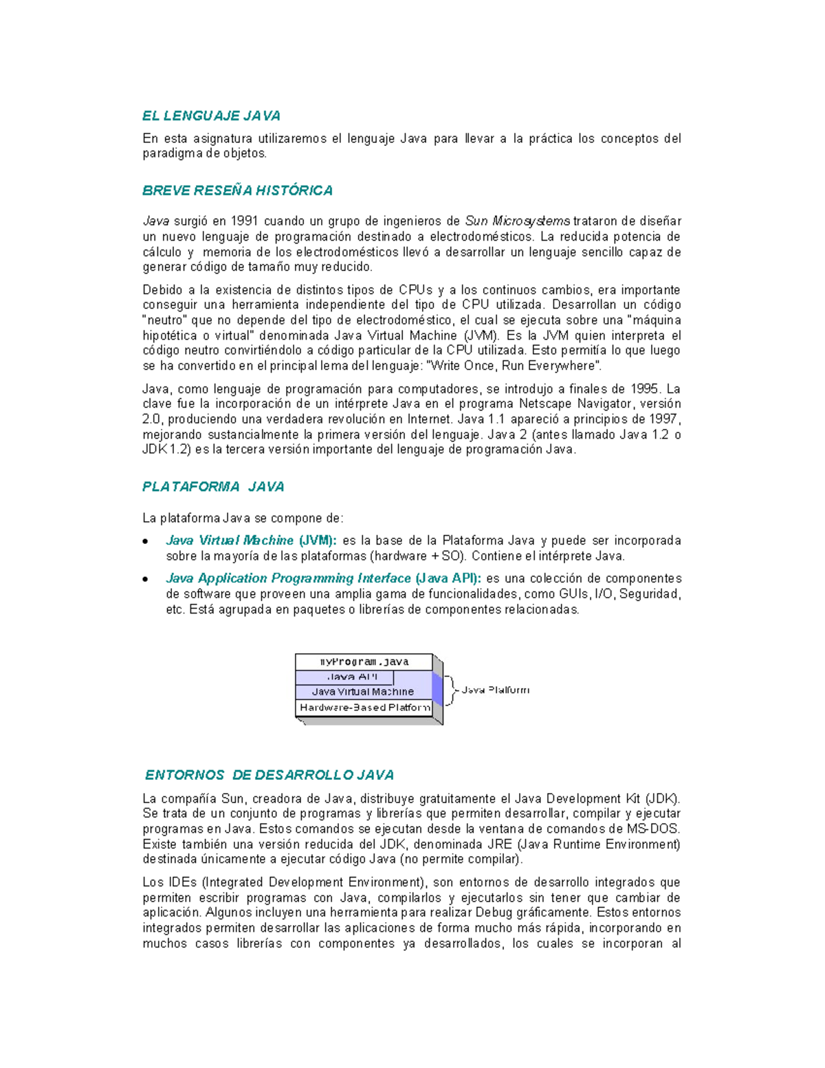 Primera clase de Programación orientada a objetos - EL LENGUAJE JAVA En ...
