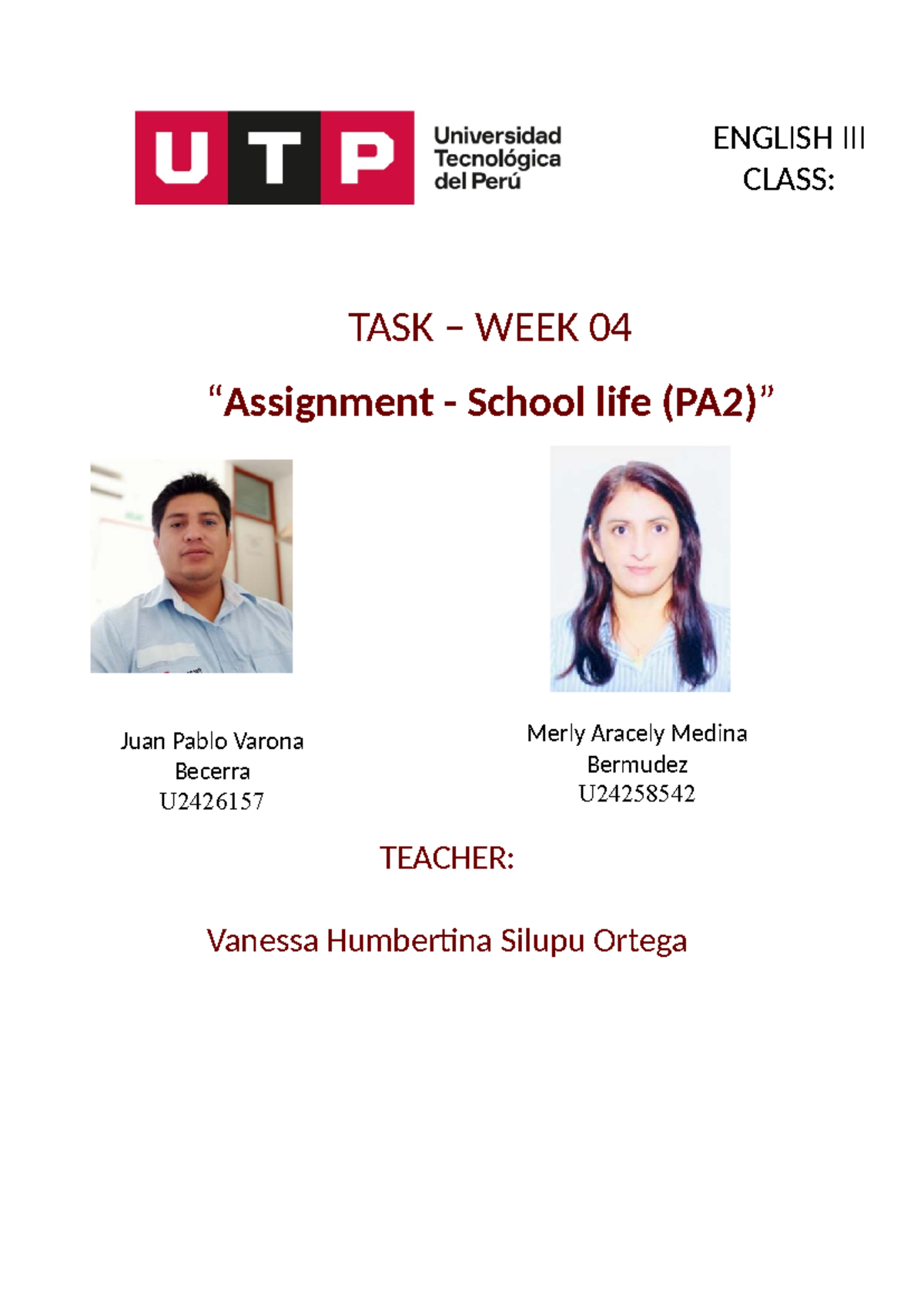 ENGLISH III - Week 04 Assignment: School Life (PA2) - Studocu