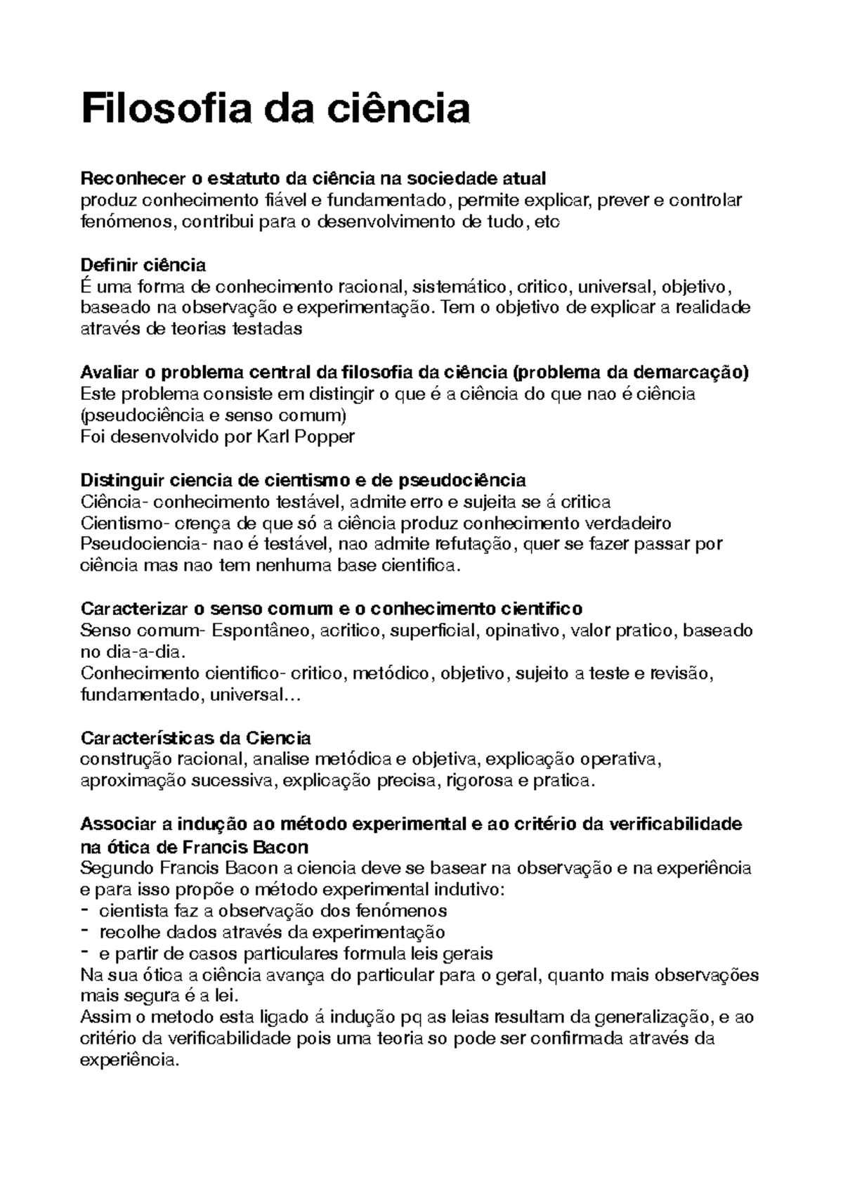 Filosofia da Ciência: Análise Crítica e Método Experimental - Studocu