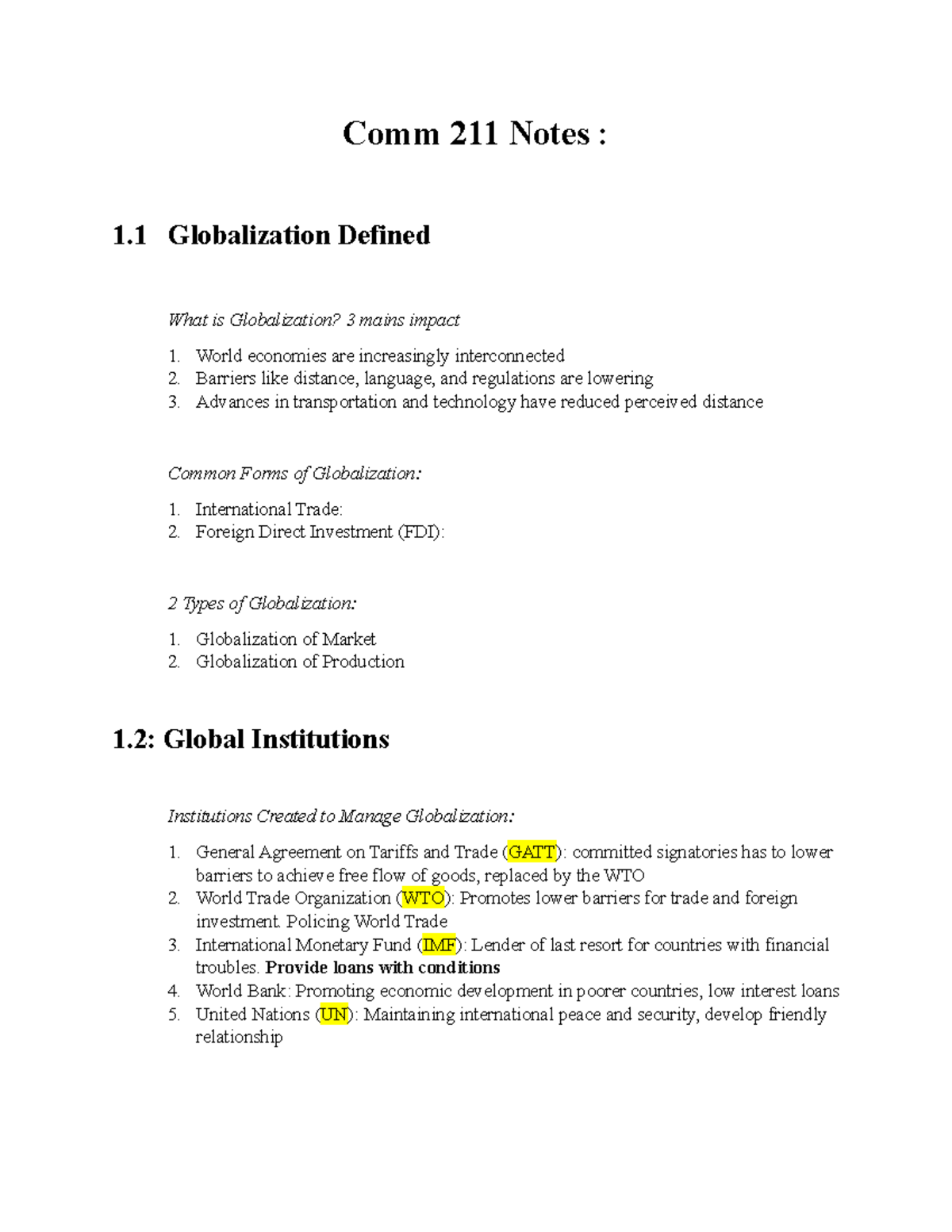 Comm 211 Final Exam Notes: Globalization & International Business ...