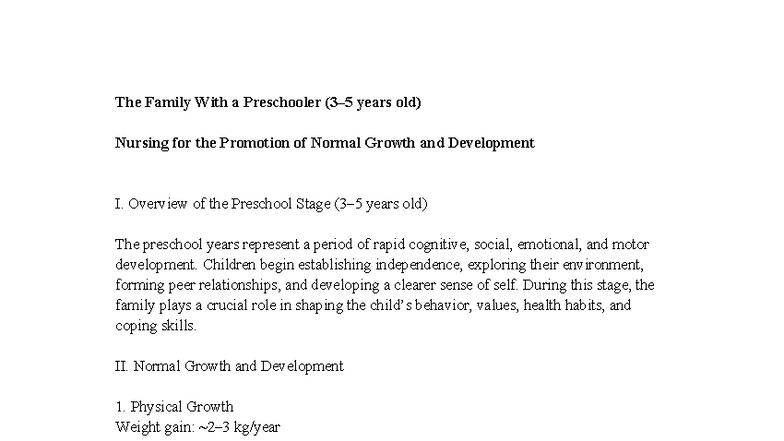 Nursing for Preschoolers: Growth & Development Overview (NUR 101) - Studocu