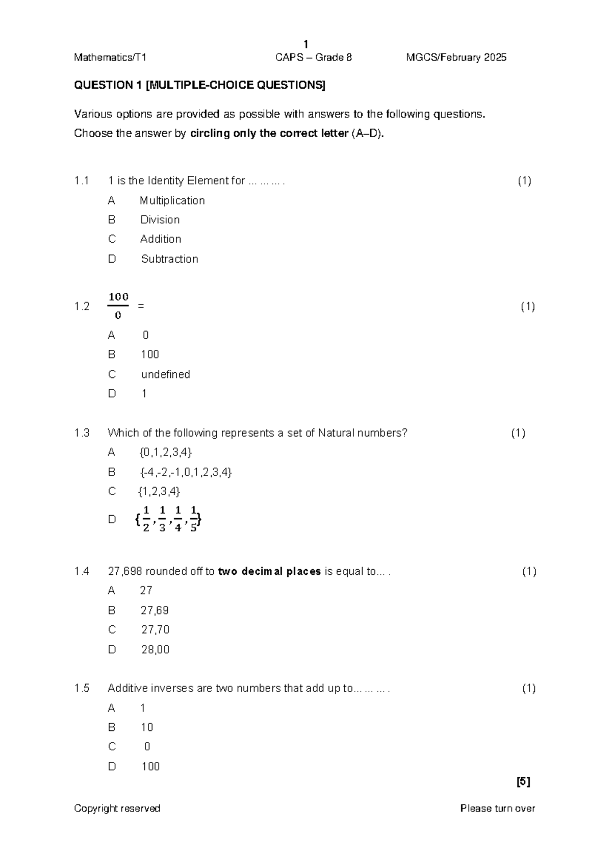 Grade 8 Assignment-1-3 - 1 Mathematics/T1 CAPS – Grade 8 MGCS/February ...