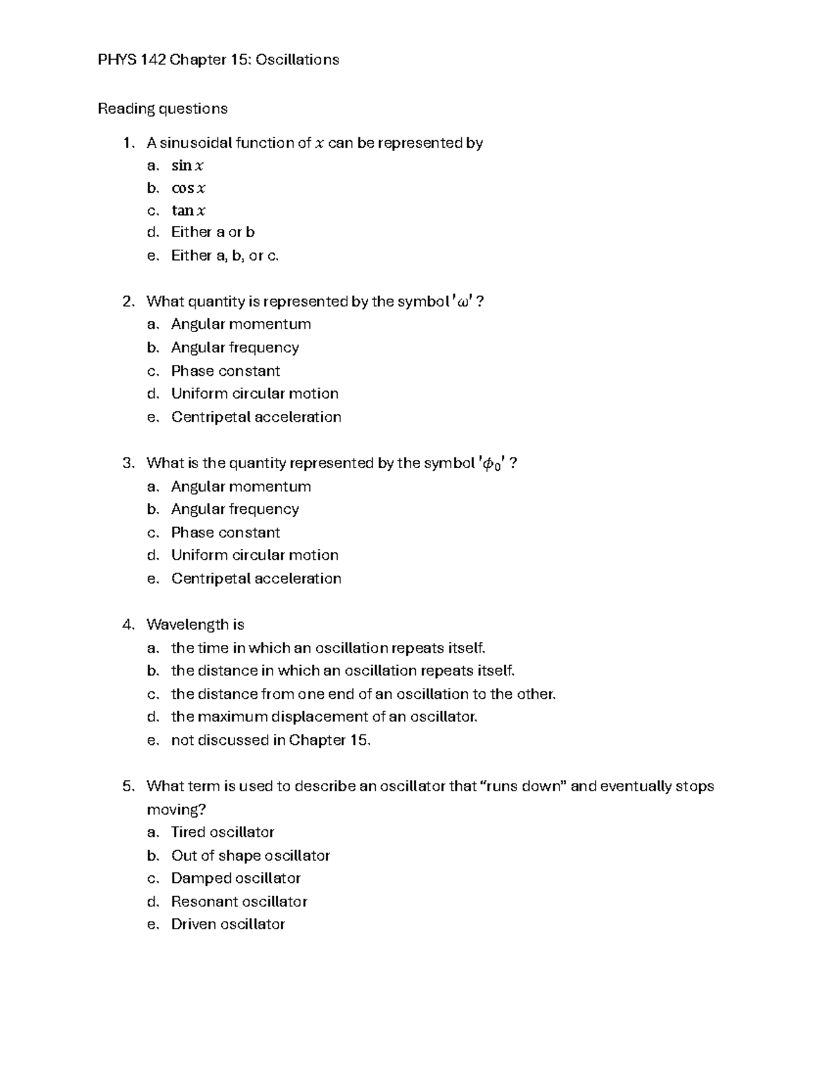 PHYS 142 Chapter 15: Oscillations Study Questions & Answers - Studocu