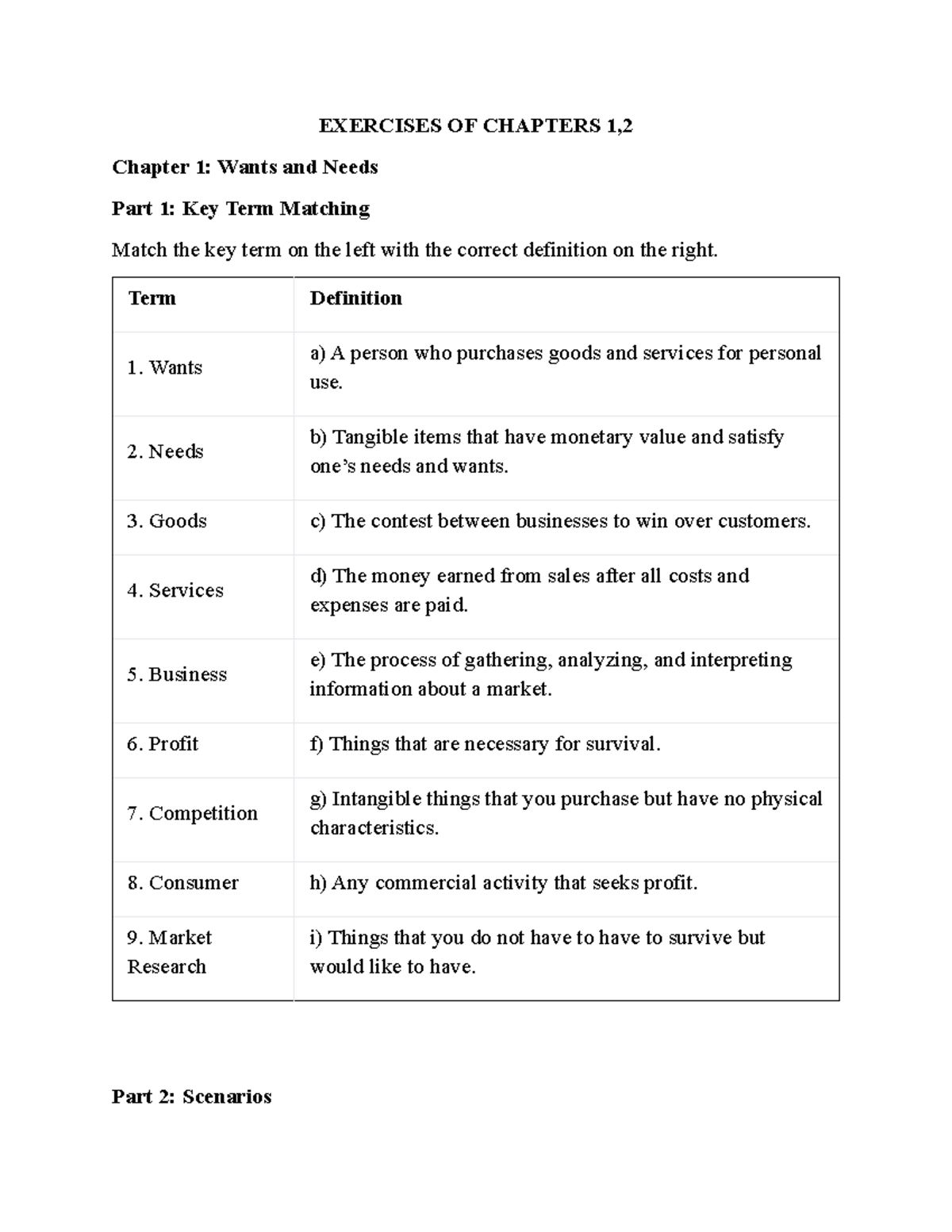 Exercises for Chapters 1 & 2: Key Terms and Economic Concepts - Studocu