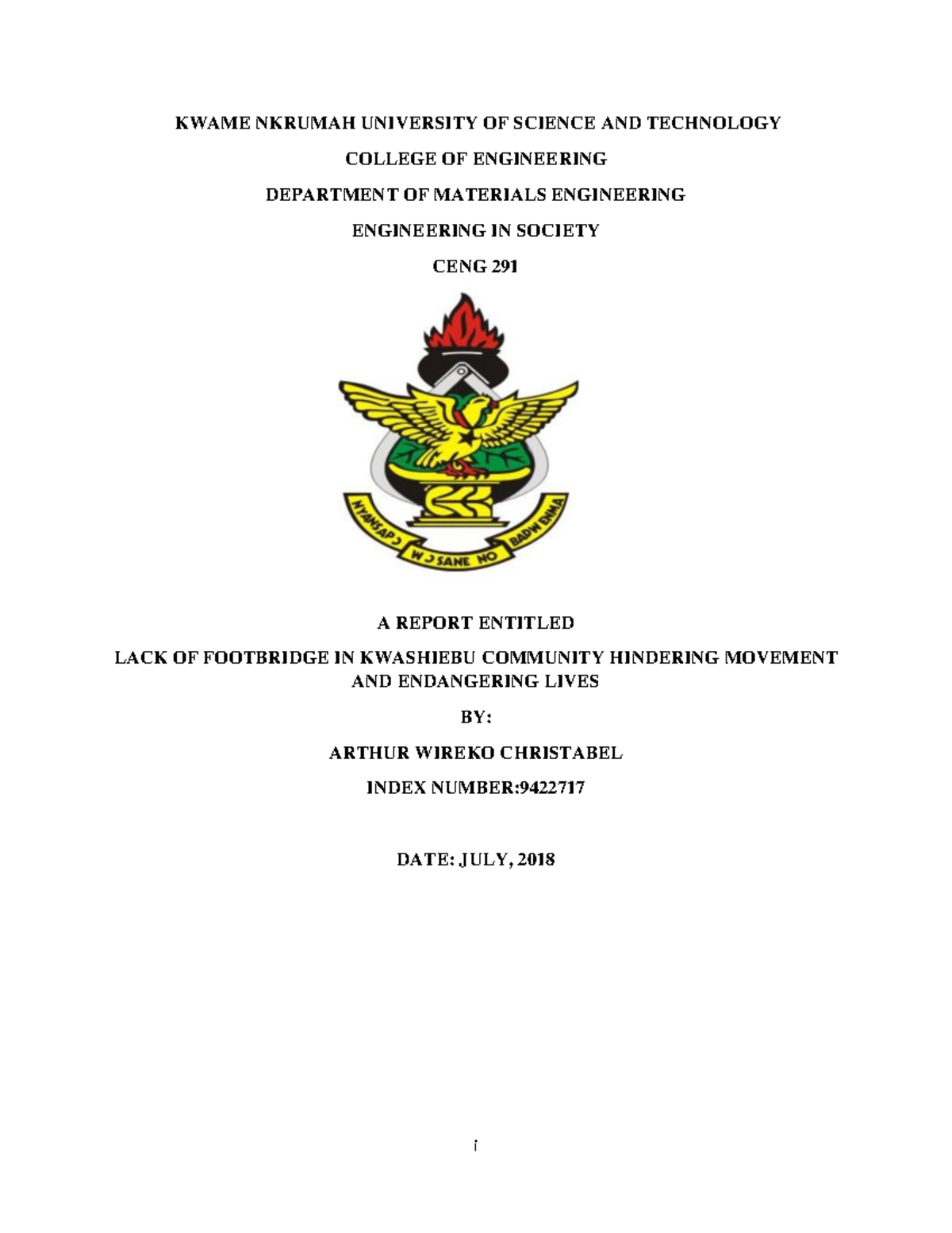 CENG 291 Project Report: Addressing Footbridge Deficiency in Kwashiebu ...