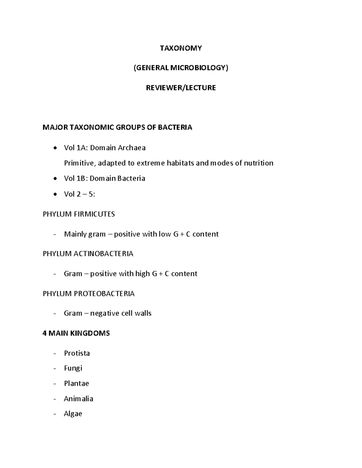 Taxonomy IN Microbiology - Reviewer & Lecture - General Microbiology ...