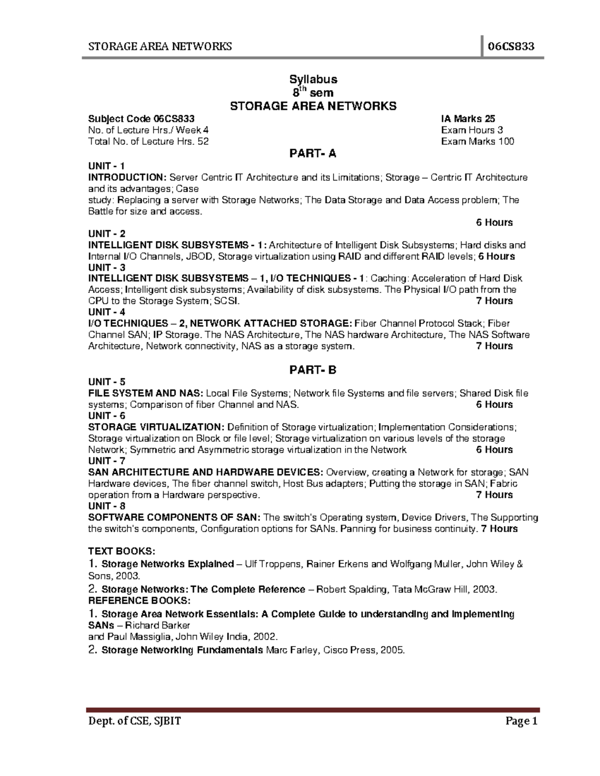 SAN Notes Overview & Syllabus (06CS833) for 8th Semester - Studocu