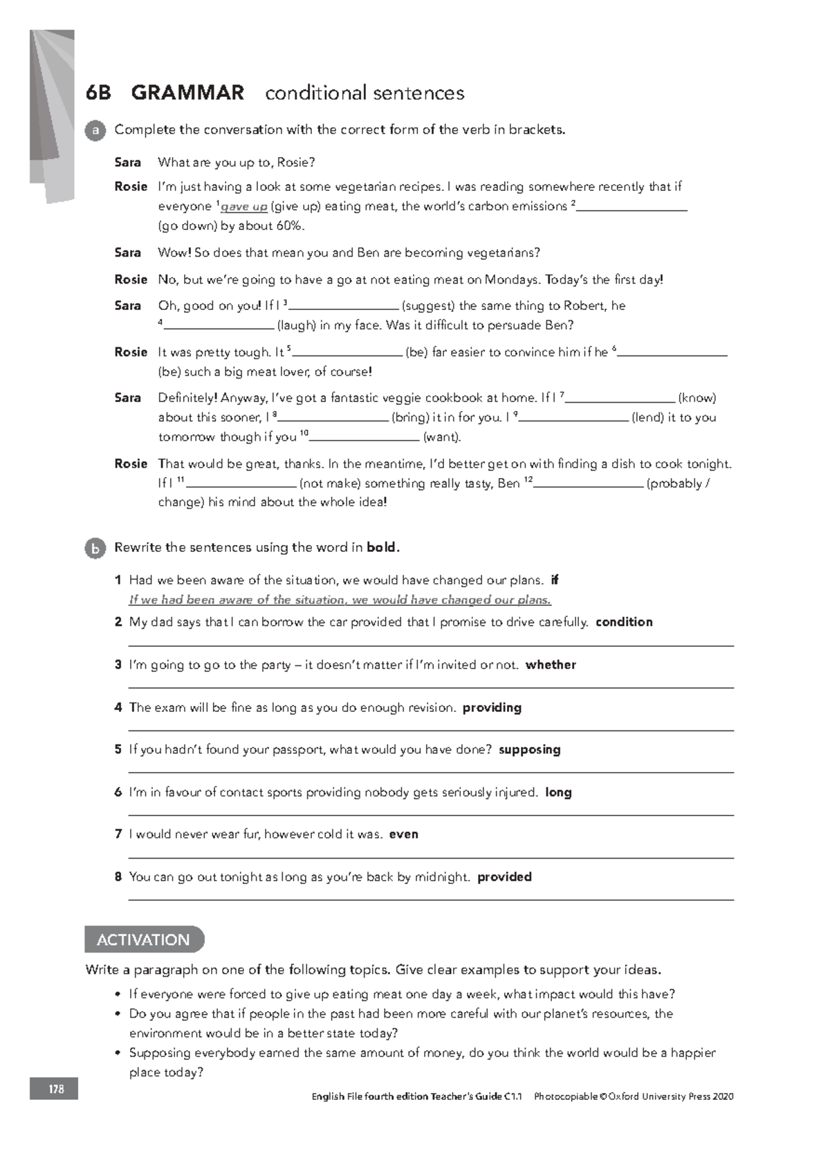 6B GRAMMAR: Conditional Sentences Practice and Activation Tasks - Studocu