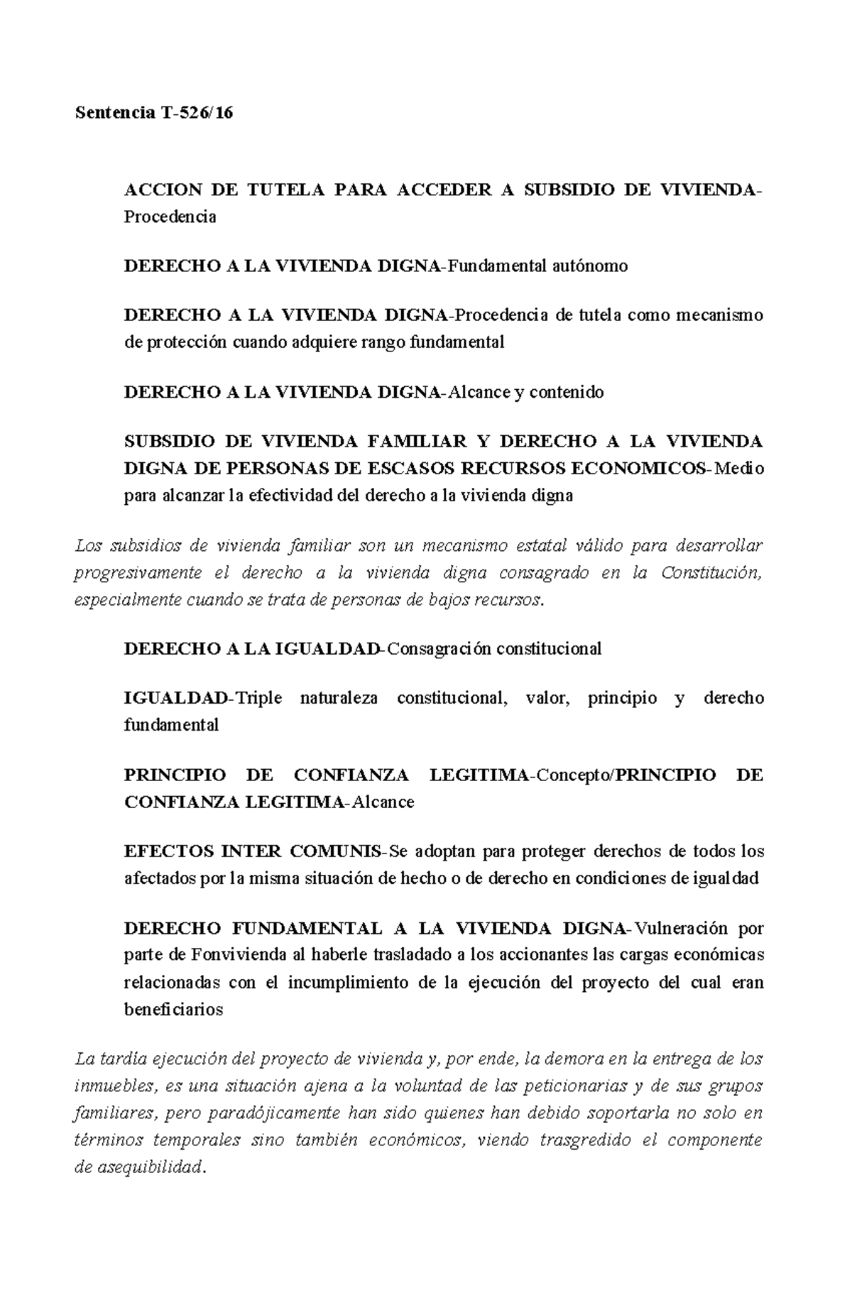 Sentencia T-526-16: Acción de Tutela y Derecho a la Vivienda Digna ...