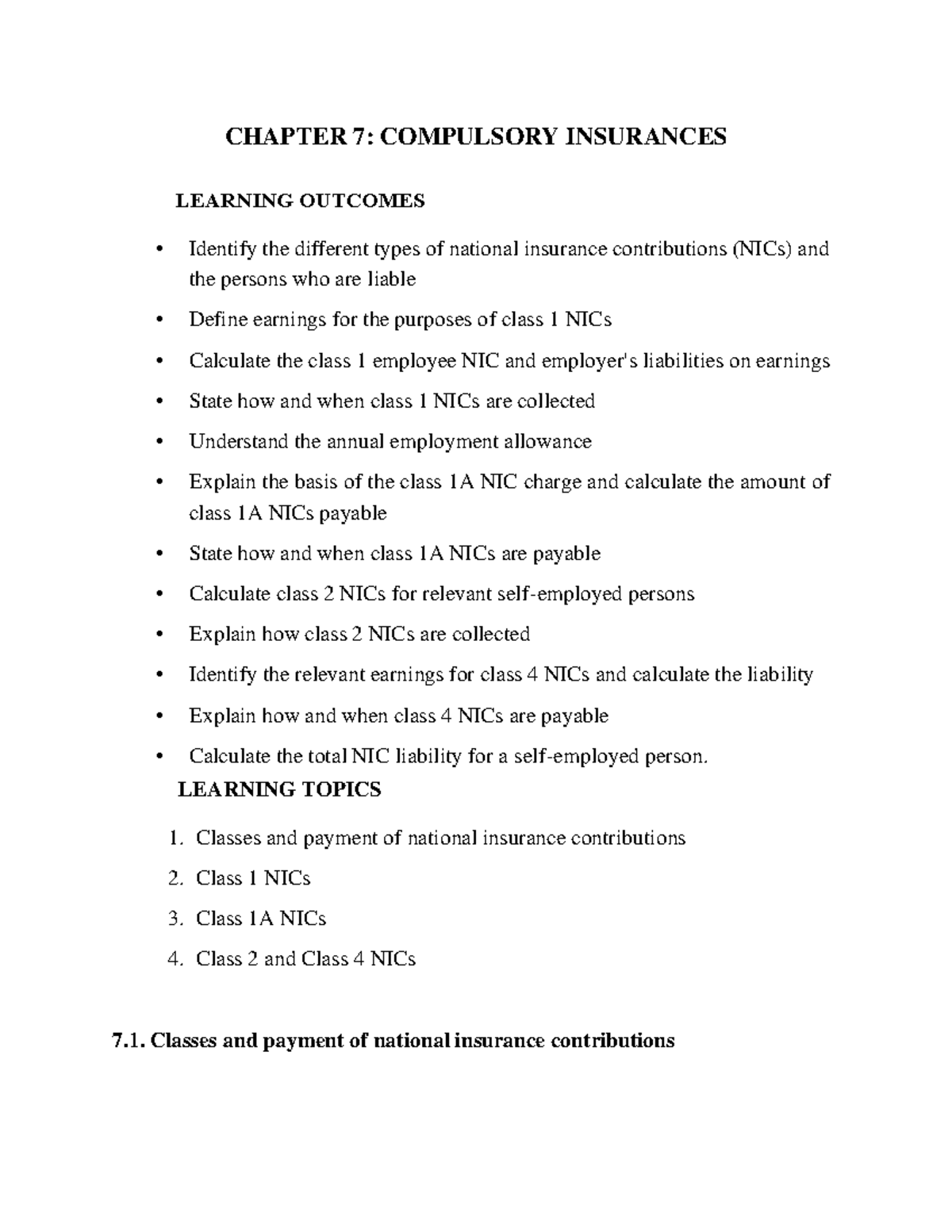 Taxation 2: Chapter 7 - Compulsory Insurances Overview and Learning ...