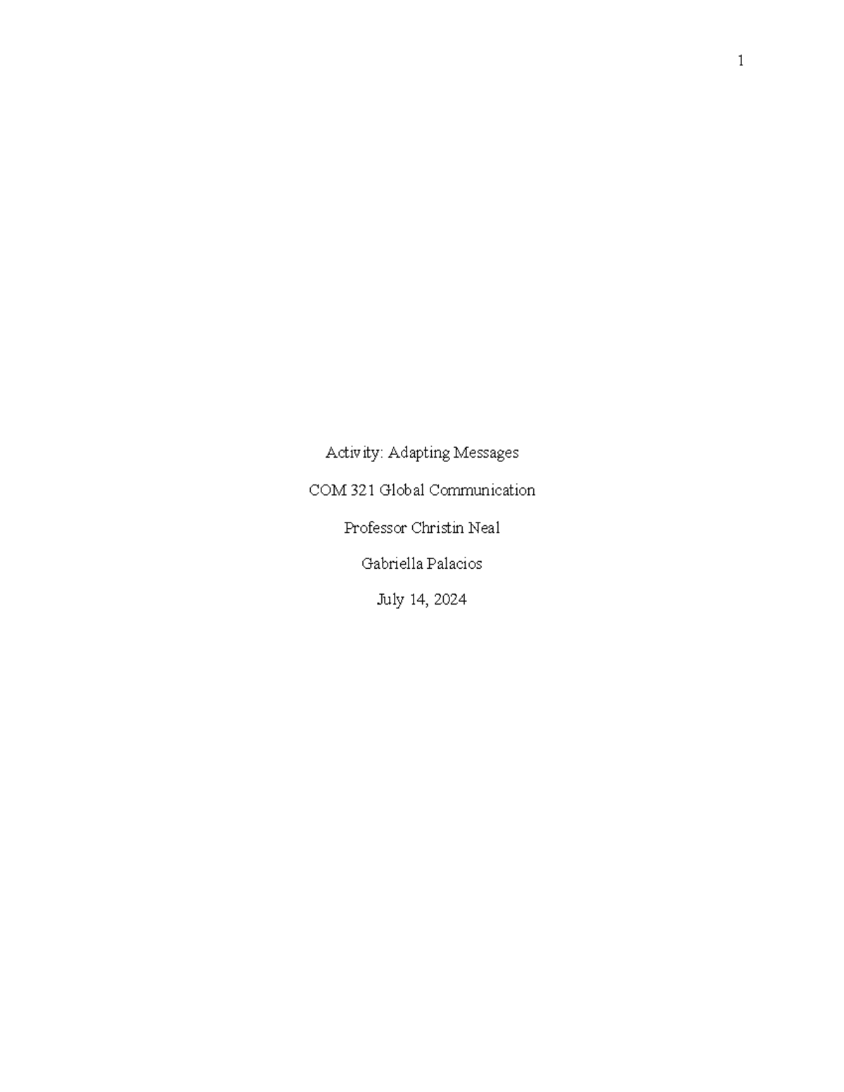 COM 321 Activity: Adapting Messages for Global Communication - Studocu