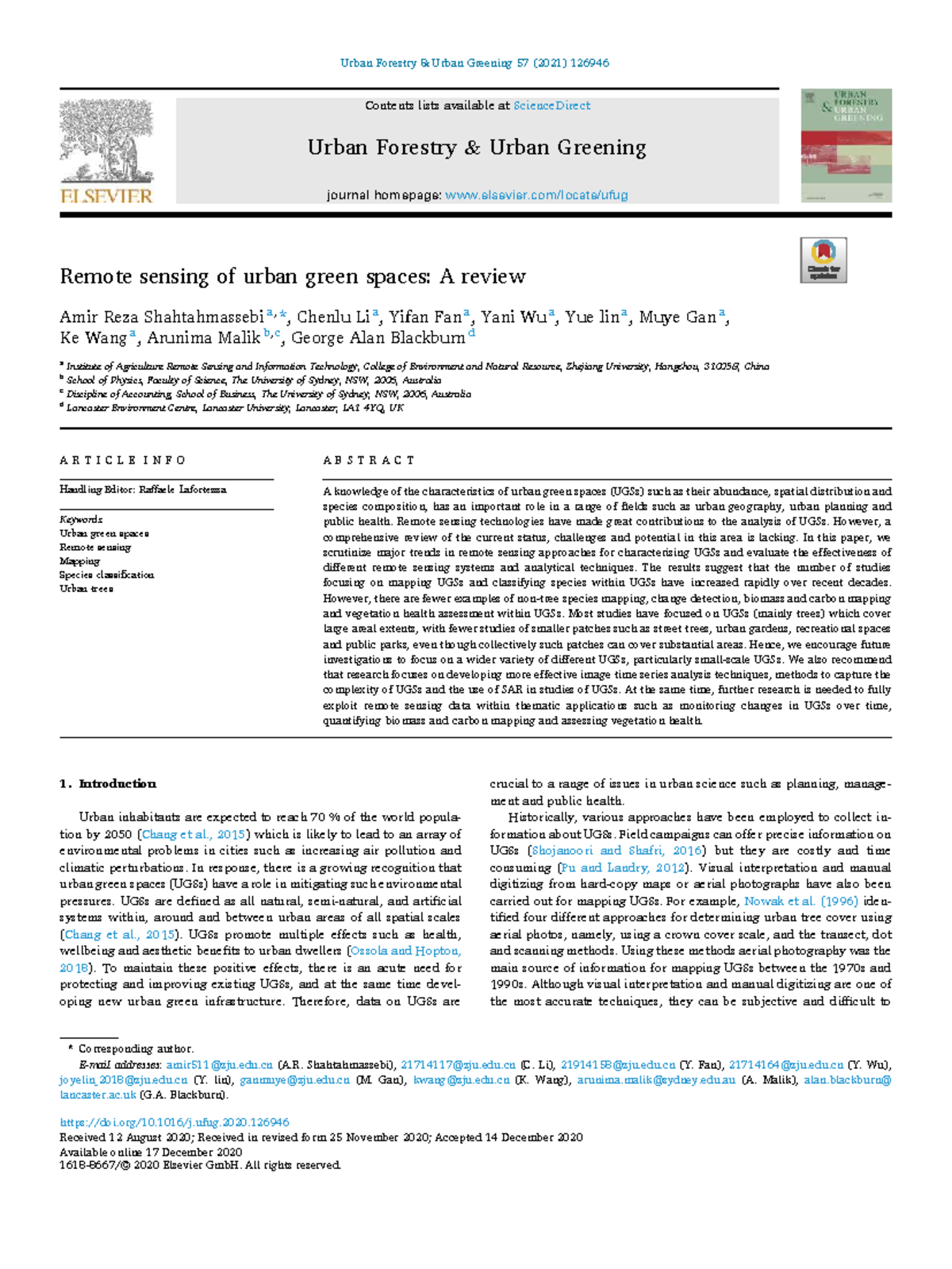 Remote Sensing of Urban Green Spaces: Trends & Applications (UGS 57 ...
